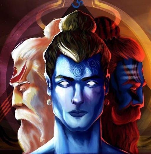 https://bhagya.cards Trinity of Brahma, Vishnu, and Shiva symbolizing the cycle of creation, protection, and destruction